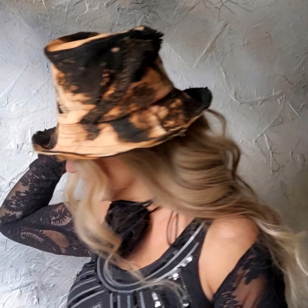 Stovepipe Top Hat Designer Hat Shabby Upcycled Denim Boho Ripped Hippie - Picture 7 of 17